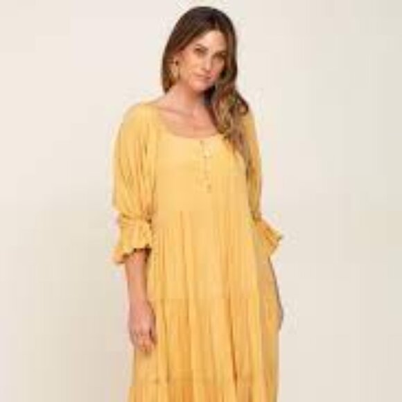 Yellow Bell Sleeve Maxi Dress NWT S Maternity friendly - Picture 5 of 12